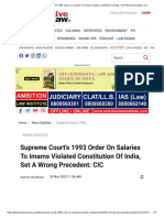 Supreme Court's 1993 Order On Salaries To Imams Violated Constitution of India, Set A Wrong Precedent - CIC
