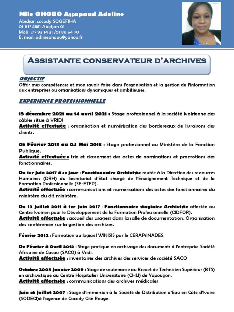 CV Professionnel d'Archiviste Ivoirien | PDF | Archiviste | Archives
