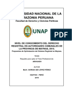 Conocimiento del derecho registral en autoridades de Maynas