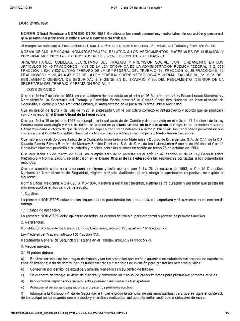 Nom 020 STPS 1994 | PDF | Primeros auxilios | México