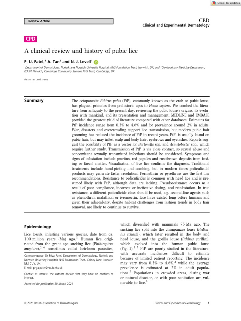 A Clinical Review and History of Pubic Lice PDF