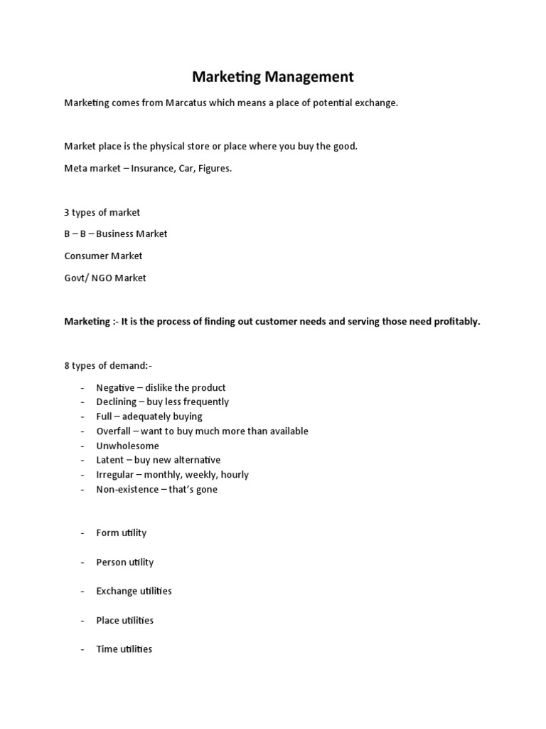 Marketing Management MBA Notes | PDF