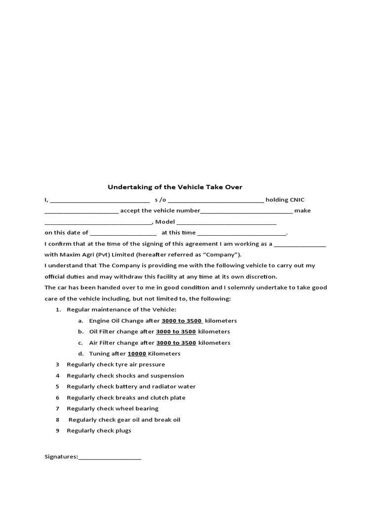 Vehicle & Security Handover Affidavit | PDF