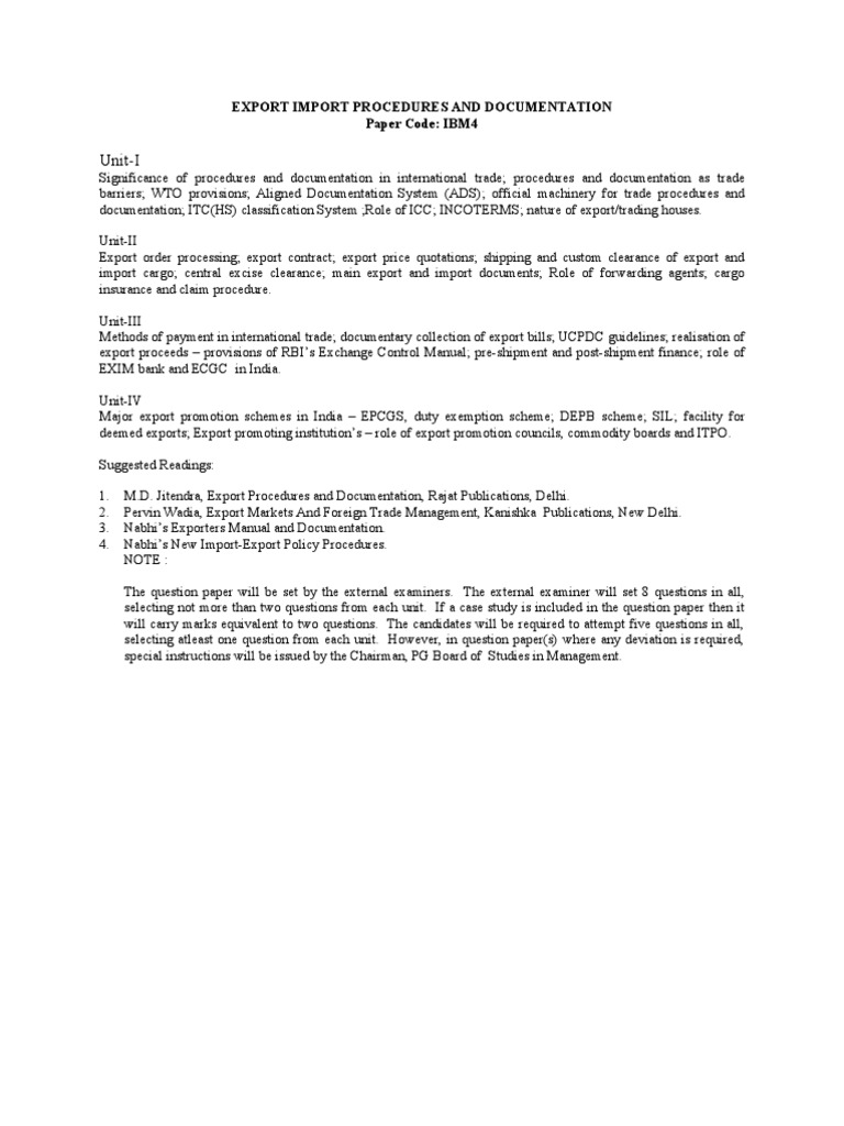 Export Import Procedures and Documentation | PDF | Career