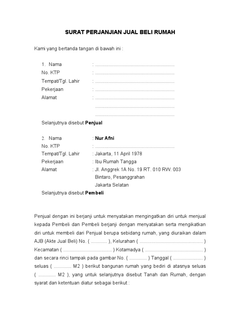 Surat Perjanjian Jual Beli Rumah | PDF
