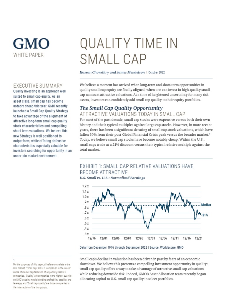Quality Time in Small Cap PDF Valuation (Finance) Investing