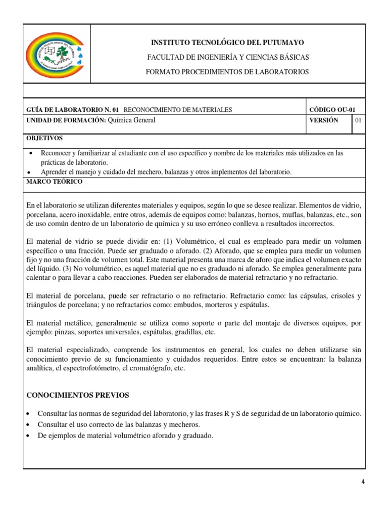 Guia1 Laboratorio Quimica General Pdf Laboratorios Equipo De