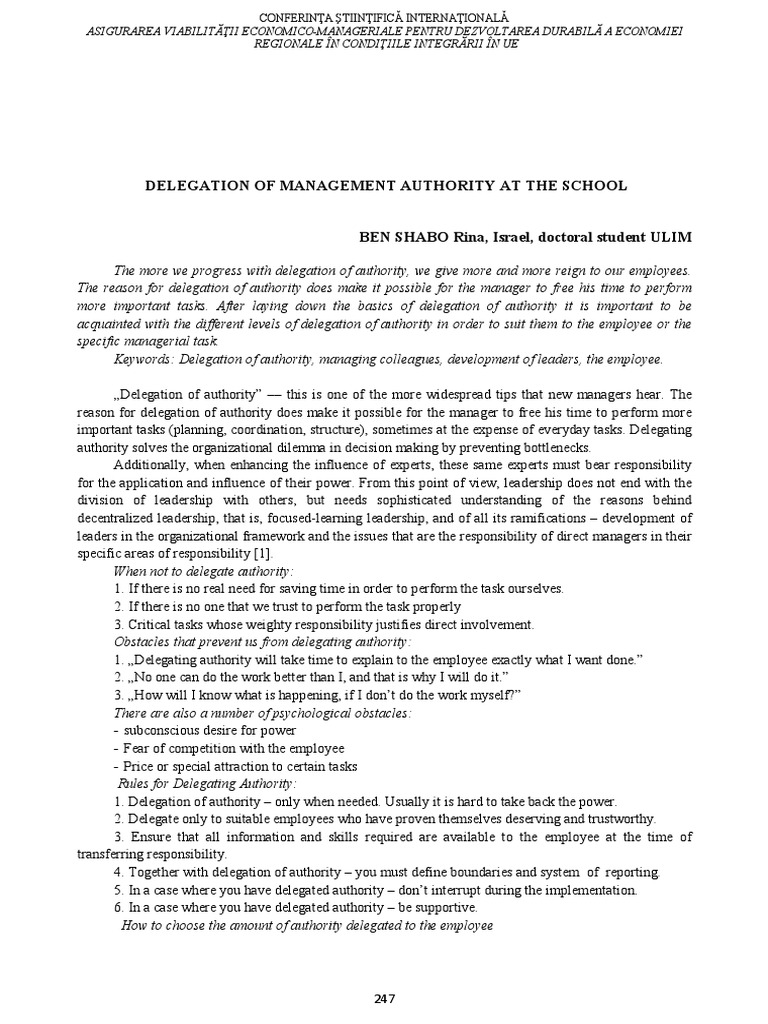 Delegation of authority in school management analyzing different