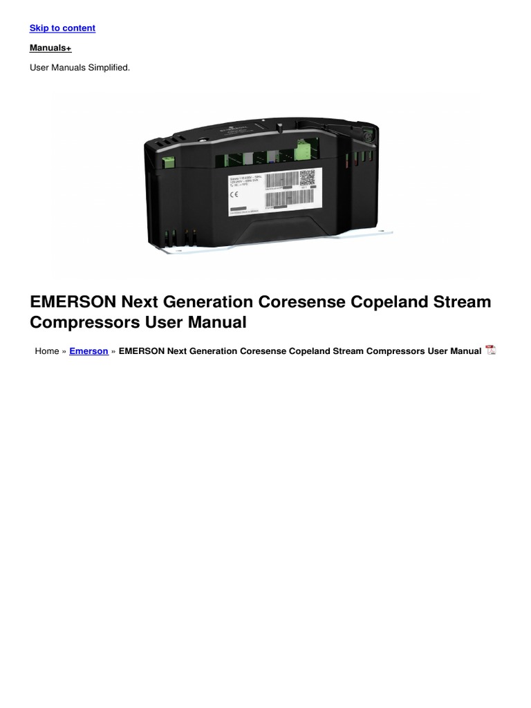 Next Generation Coresense Copeland Stream Compressors Manual PDF