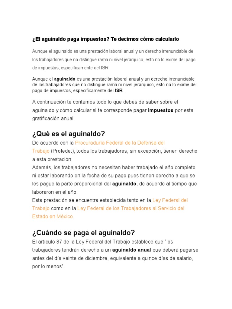 Aguinaldo y su impacto fiscal en México | PDF | Salario | Impuestos