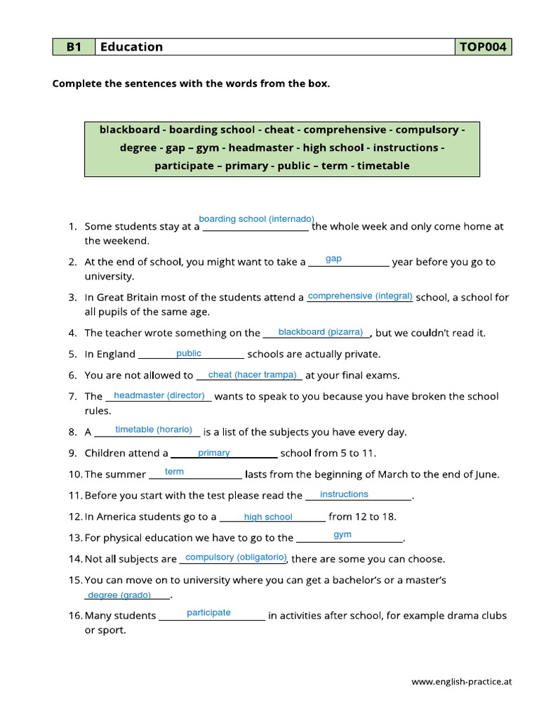 B1 Education Vocabulary Guide | PDF