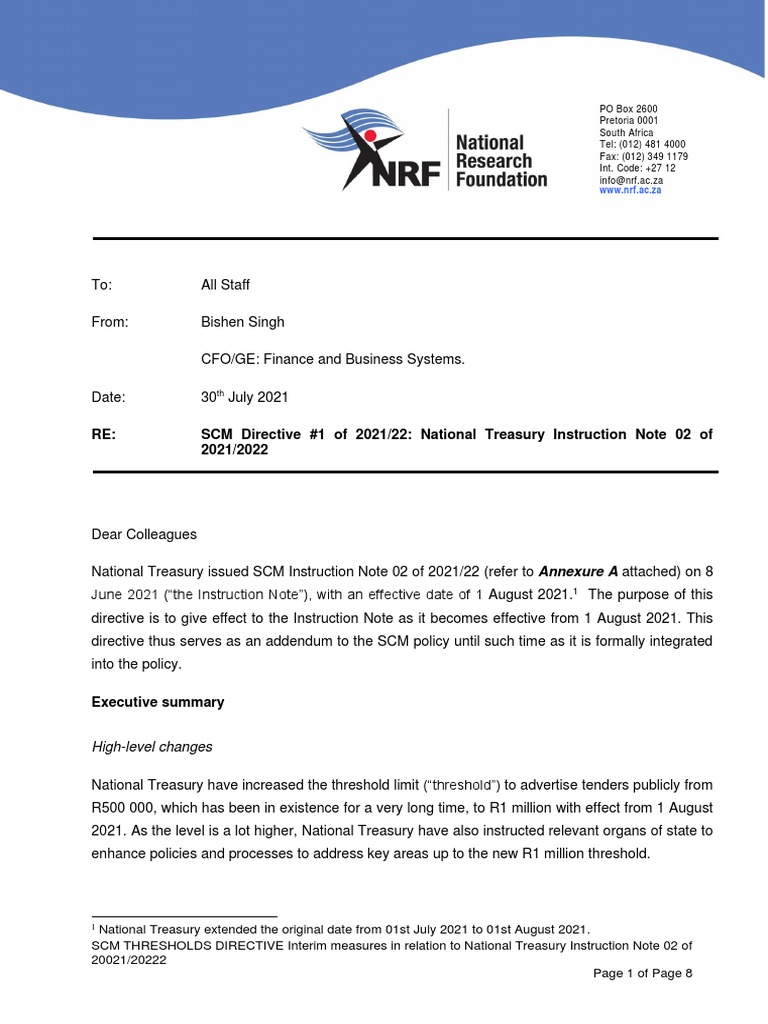 SCM Thresholds Directive PDF