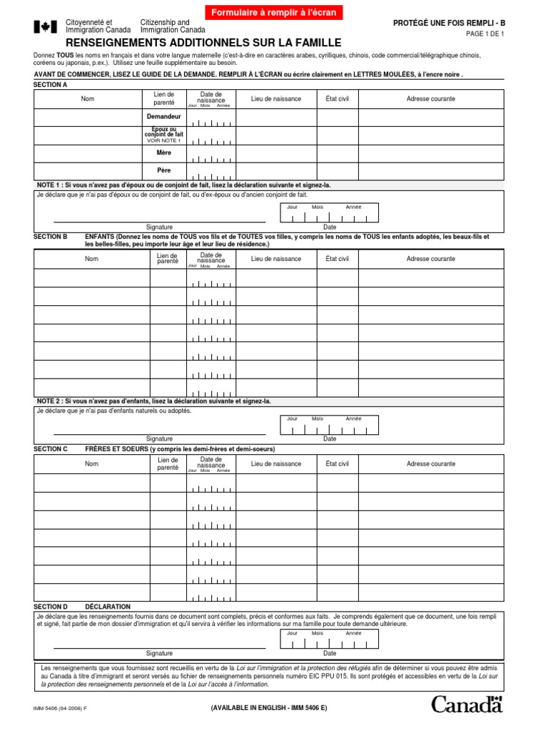 Renseignements sur la famille IMM 5406 | PDF | Justice | Crime et violence