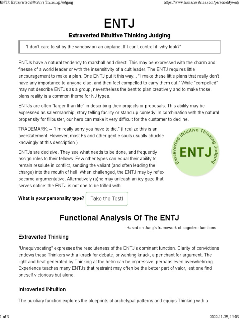 Understanding the ENTJ Personality Type | PDF | Thought | Intuition