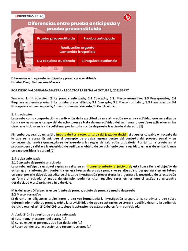 Prueba Anticipada y Prueba Preconstituida | PDF | Evidencia (ley