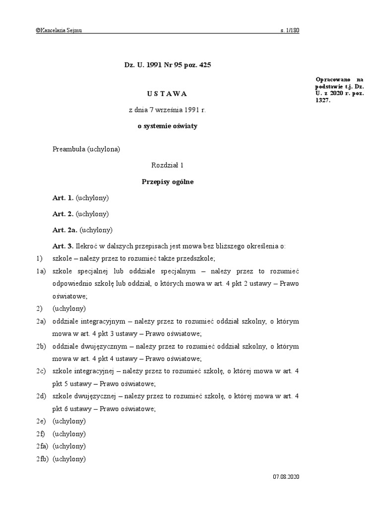 Ustawa o Systemie Oświaty | PDF
