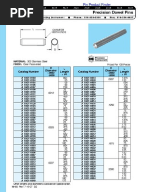 Precision Dowel Pins: Catalog Number L Length Catalog, 47% OFF