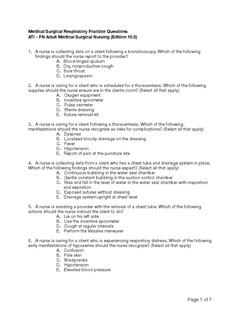 ATI Respiratory Questions PDF Asthma Pneumonia