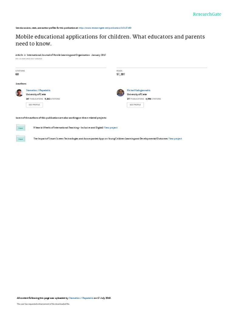 Mobile Educational Applications For Children. What Educators and