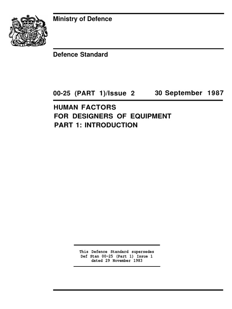 Defence Standard 00-25 Human Factors (Part01) - Introduction | PDF ...