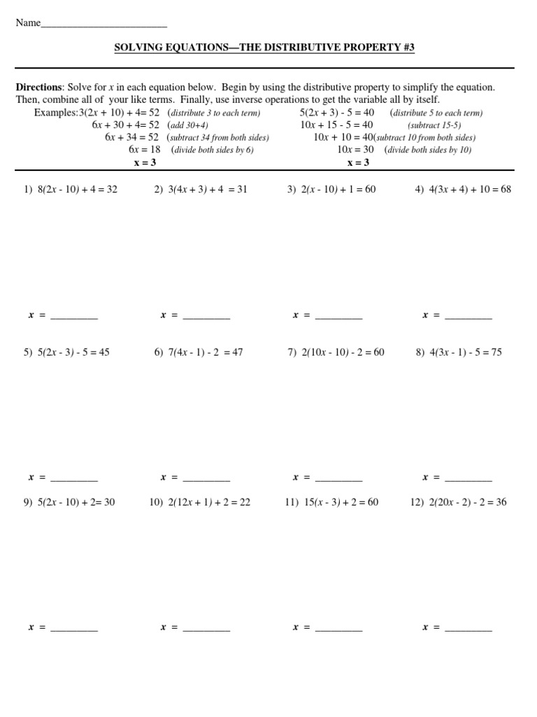 Solving Equations with Distributive Property | PDF