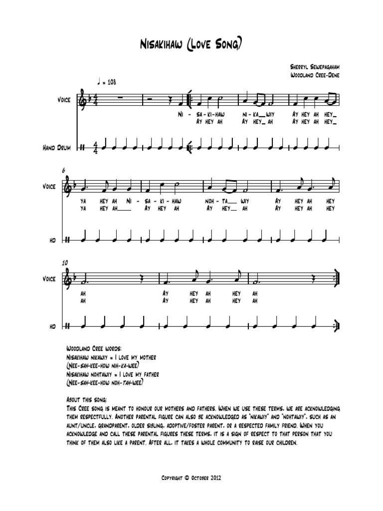 Sewepagaham First Nations Songs Nisakihaw Love Song | PDF | Behavioural ...