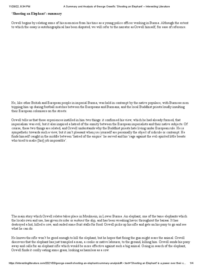 Shooting An Elephant' A Summary and Analysis of Orwell's