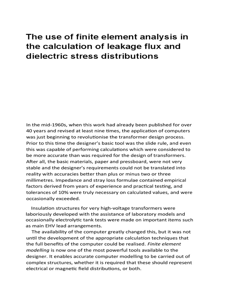 The Use of Finite Element Analysis in The Calculation of Leakage Flux ...