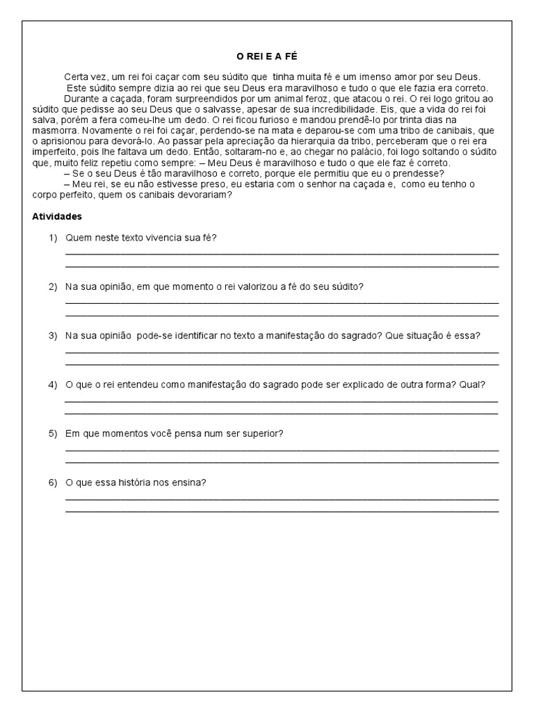 Atividade de Ensino Religioso - 6 Ano | PDF | Deus | Fé