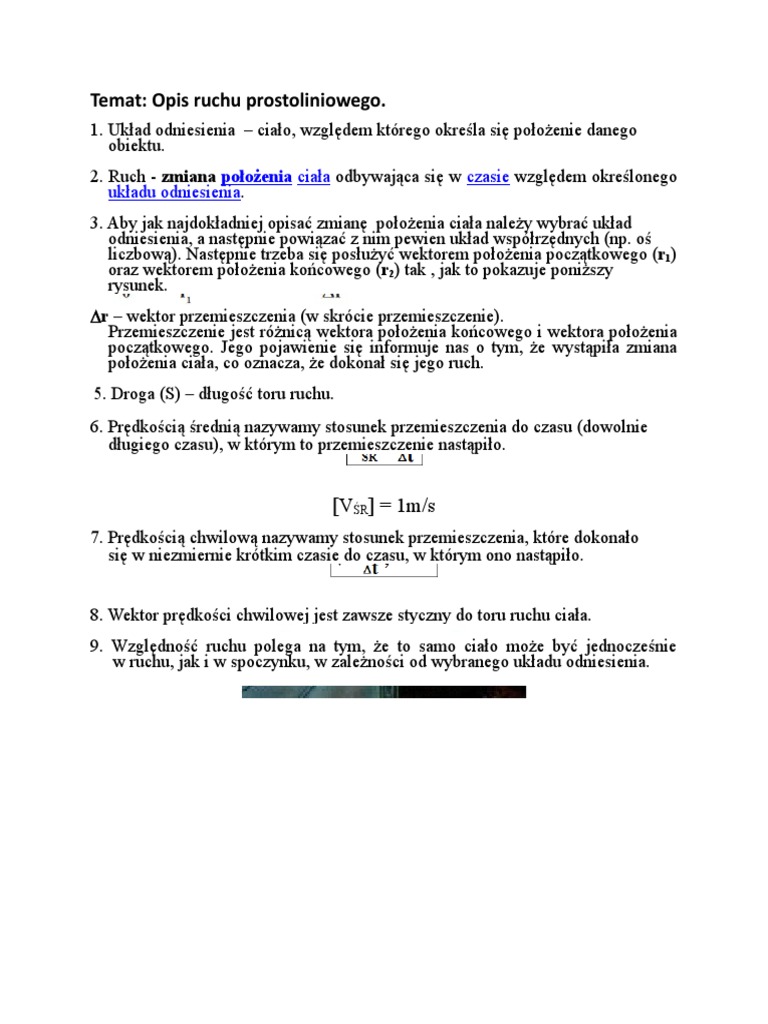 Przyczyny I Opis Ruchu Prostoliniowego Sprawdzian Klasa 1 Liceum Pdf Opis Ruchu Prostoliniowego | PDF