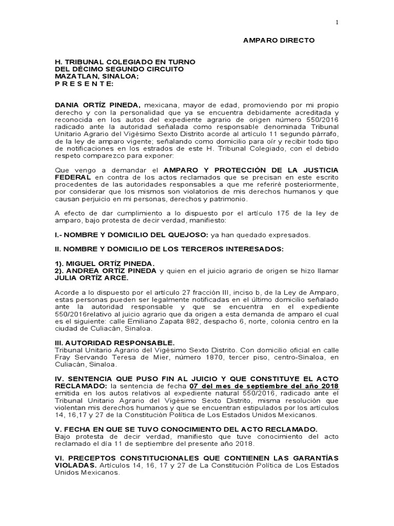 Amparo Directo (Agrario) | PDF | Caso de ley | Sentencia (ley)