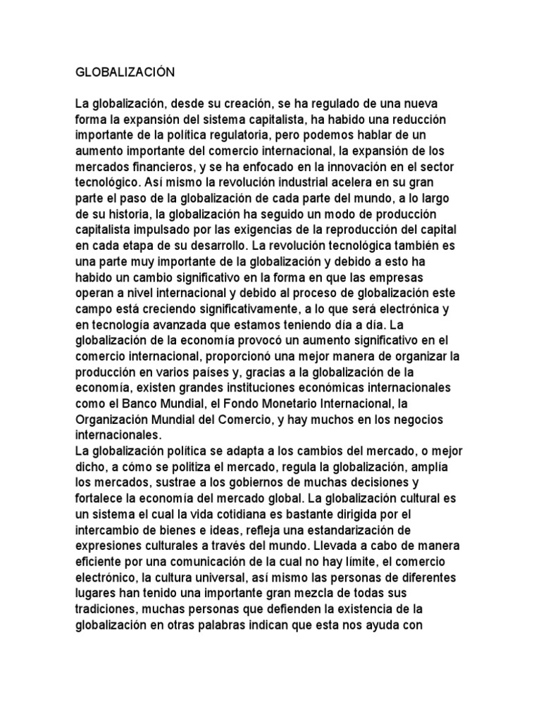 Globalización Wilberth Cubillo Carvajal | PDF | Finanzas y dinero ...