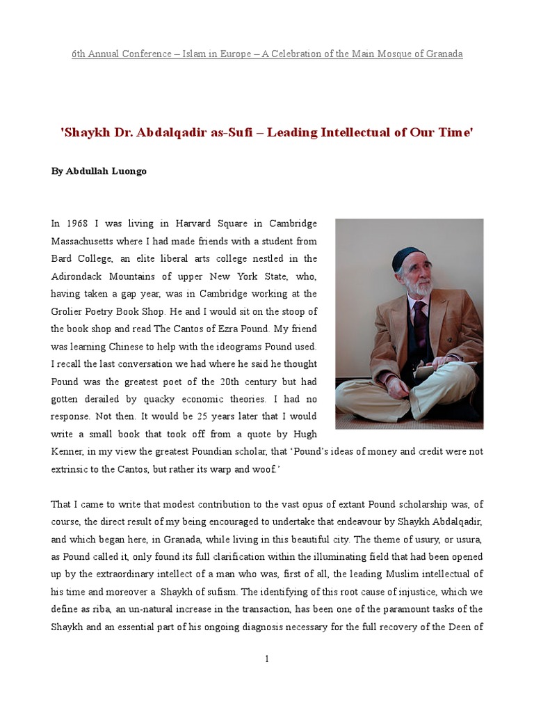'Shaykh Dr. Abdalqadir AsSufi Leading Intellectual of Our Time' by