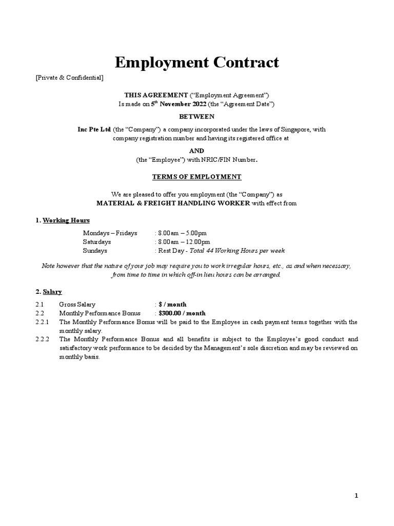 Employment Contract for Material Worker | PDF | Sick Leave | Employment