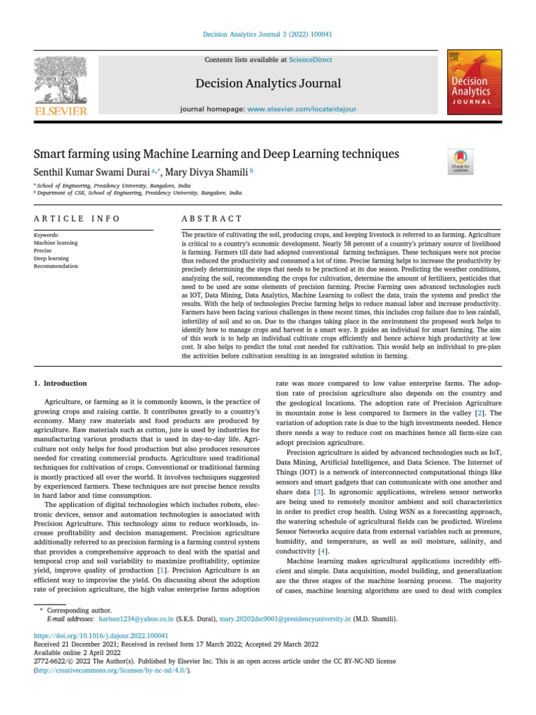 1) s2.0 S277266222200011X Main | PDF | Agriculture | Deep Learning