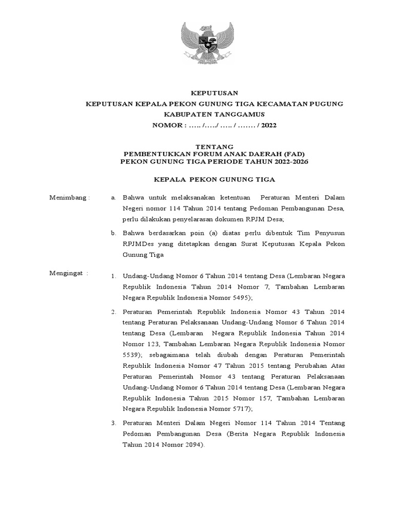 Contoh SK Forum Anak Daerah PDF