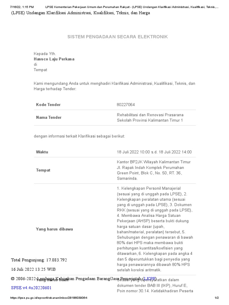 LPSE Kementerian Pekerjaan Umum Dan Perumahan Rakyat - (LPSE) Undangan ...