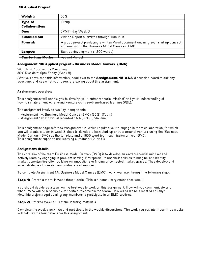 Business Model Canvas Team Project Guide | PDF | Lean Startup | Startup ...