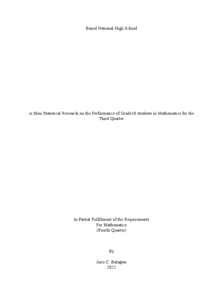 A Mini Statistical Research On The Performance of Grade10 Students in ...