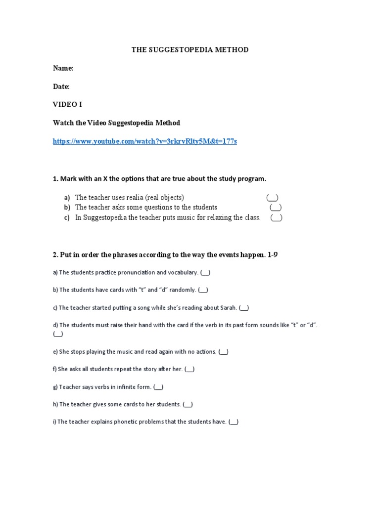 Video Activities and Handout Suggestopedia PDF