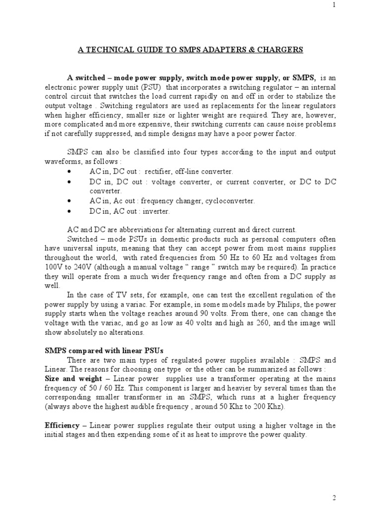 Advantages of SMPS Over Linear PSUs | PDF