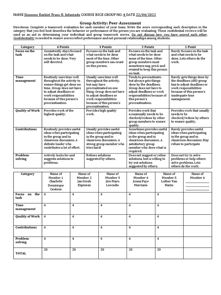 Group Activity - Peer Evaluation 1 | PDF