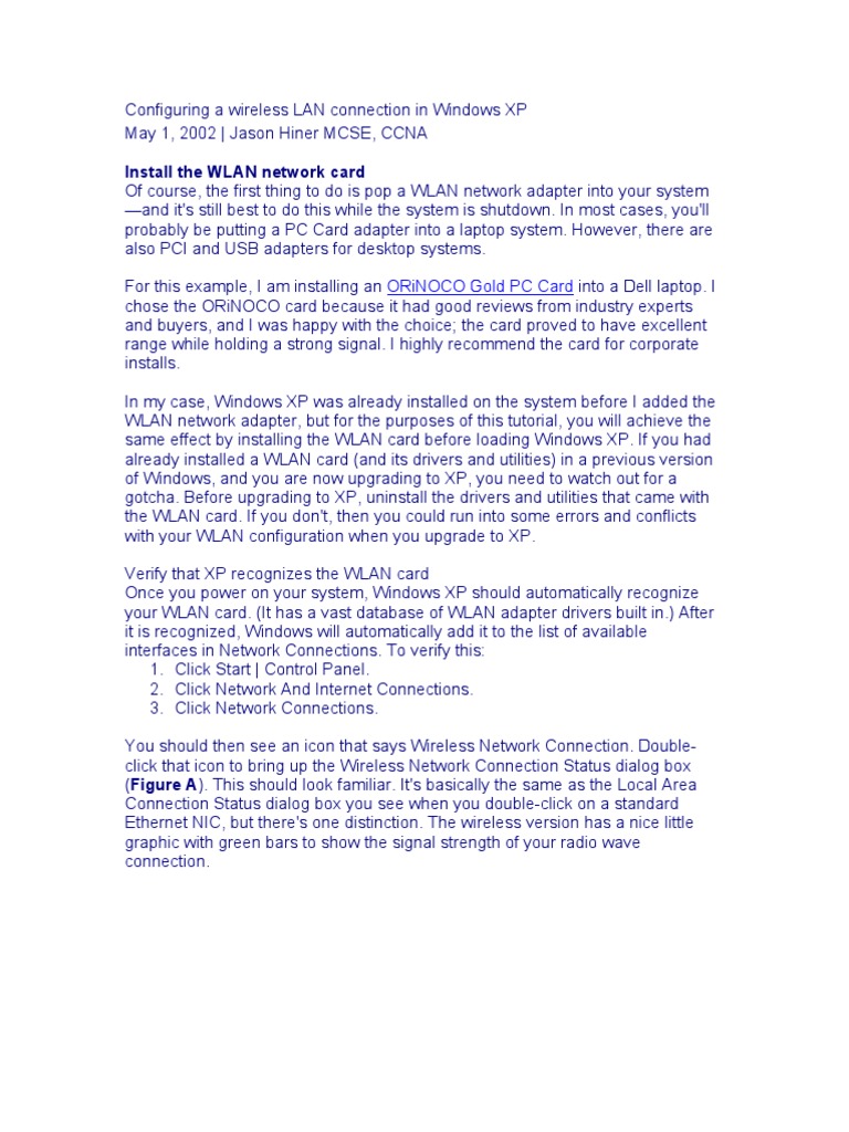 Configure WLAN in Windows XP | PDF | Wireless Access Point | Wireless Lan