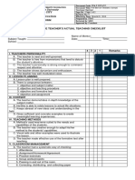 Practice Teaching Pre Service Teacher Actual Teaching Checklist Form With QUALITY FORM