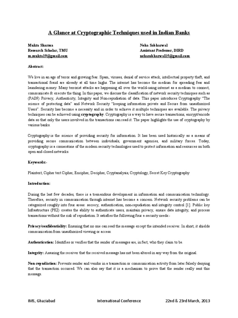 A Glance at Cryptographic Techniques Use PDF Key (Cryptography