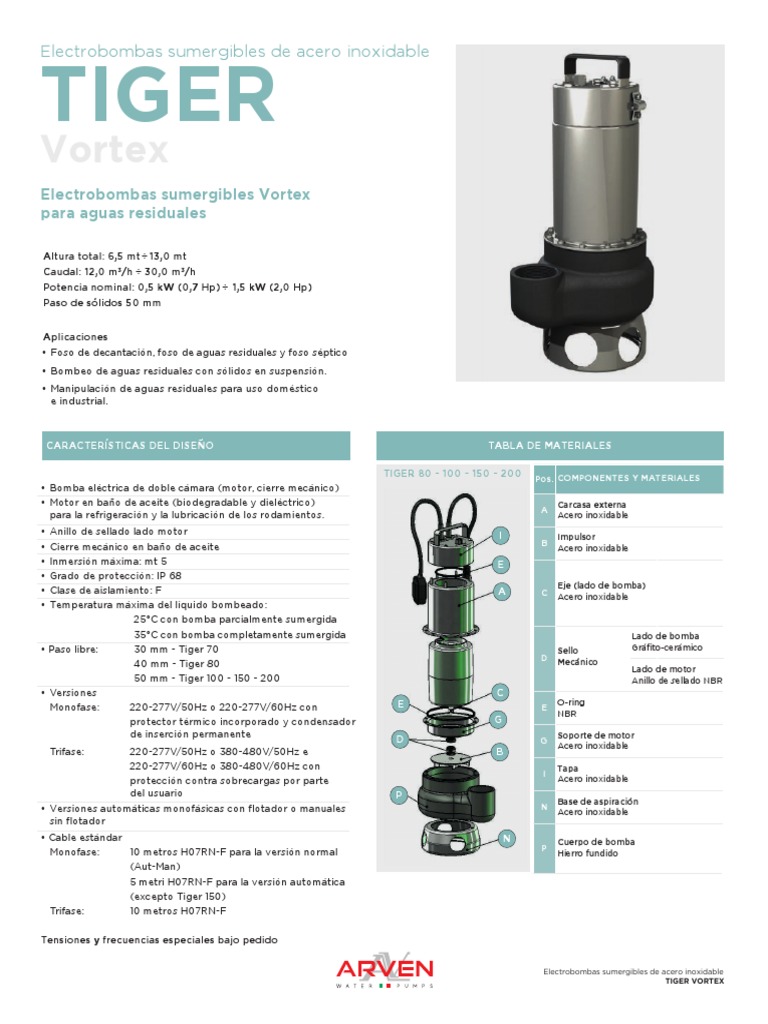 Bomba Tiger Vortex para Aguas Residuales | PDF