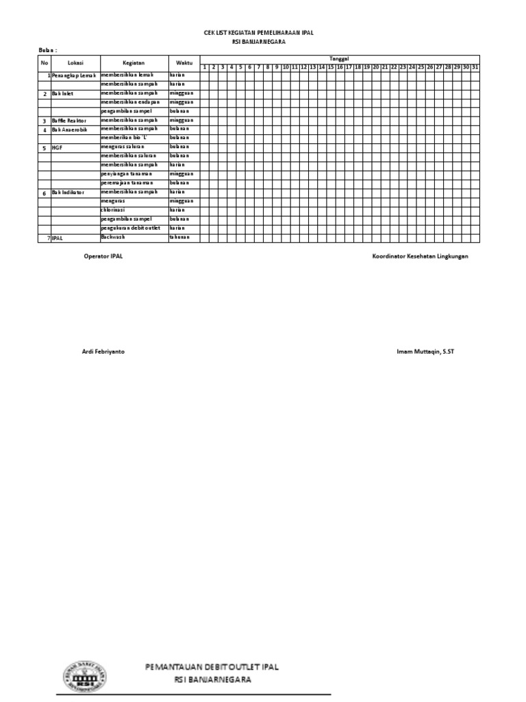Cek List Pemeliharaan Ipal RSI Banjarnegara | PDF