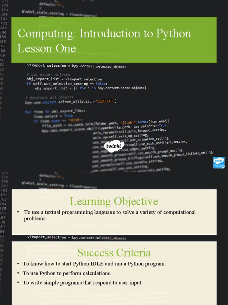 Introduction To Python Lesson One | PDF | Python (Programming Language ...