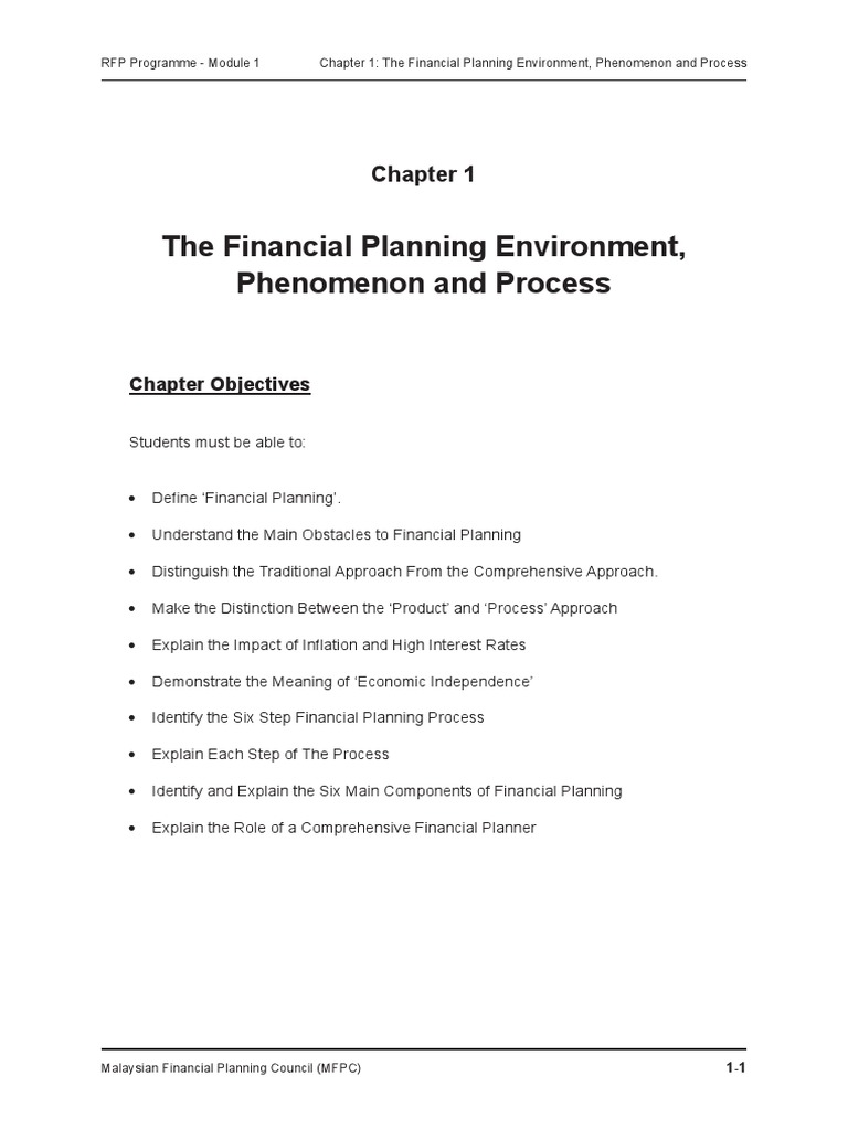 The Financial Planning Environment, Phenomenon and Process Chapter