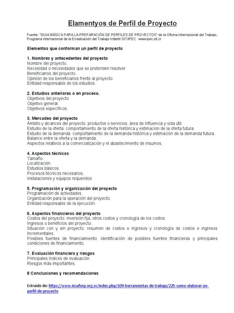 Elementos Clave de un Perfil de Proyecto | PDF